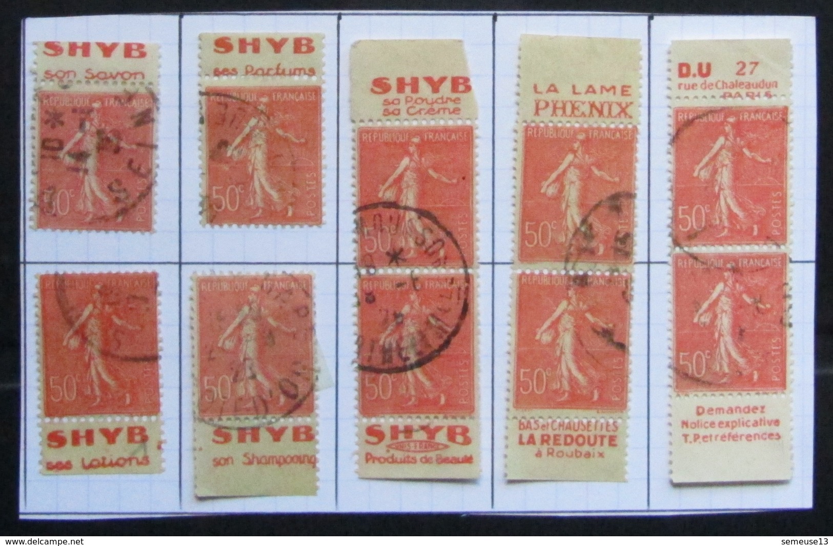 Semeuse 199 50 C. Lignée X 10 Pubs Différentes - Carnets Type II B - 1903-60 Semeuse Lignée