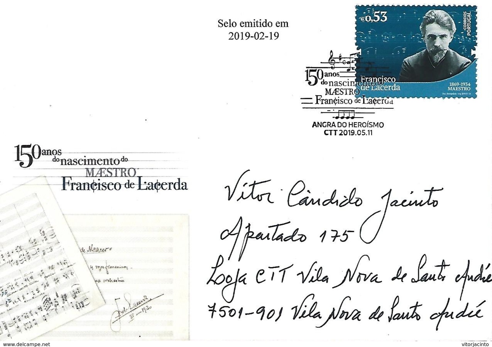 PORTUGAL - Special Cover And Commemorative Postmark - Composer "Francisco De Lacerda" - 150 Years Of Birth - Musique