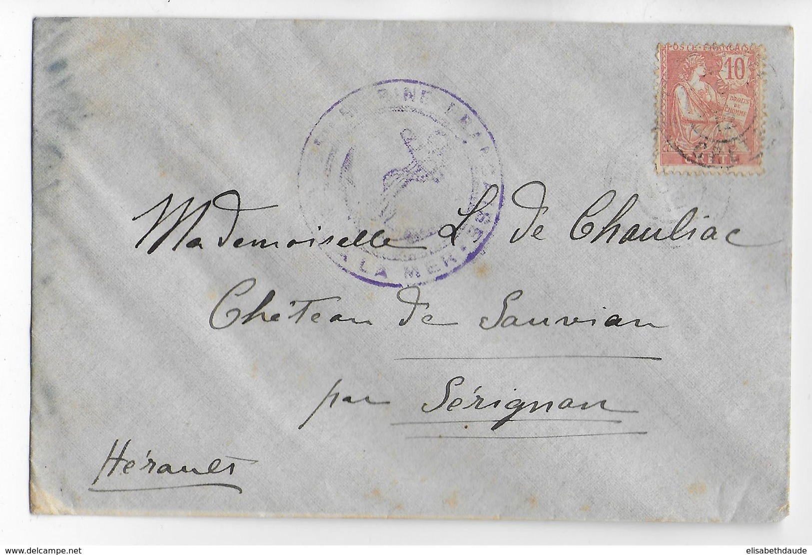 CRETE - 1912 - MOUCHON Sur LETTRE De LA CANEE Avec OBLITERATION NAVALE => SERIGNAN - Sonstige & Ohne Zuordnung