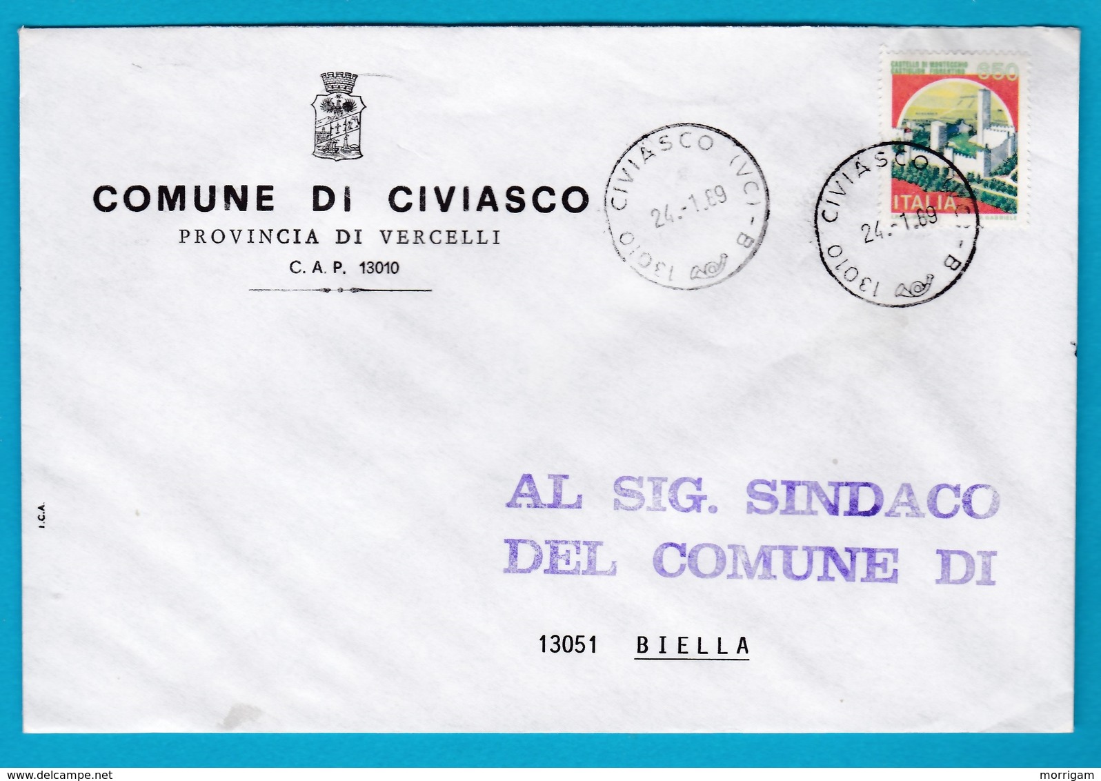 1989 Comuni Comune Di Civiasco Affrancata Con Castelli Isolato Storia Postale - 1981-90: Storia Postale