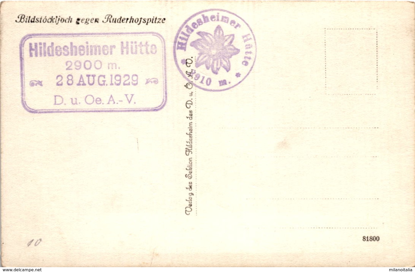 Bildstöckljoch Gegen Ruderhofspitze * Hüttenstempel 28. Aug. 1929 - Sölden