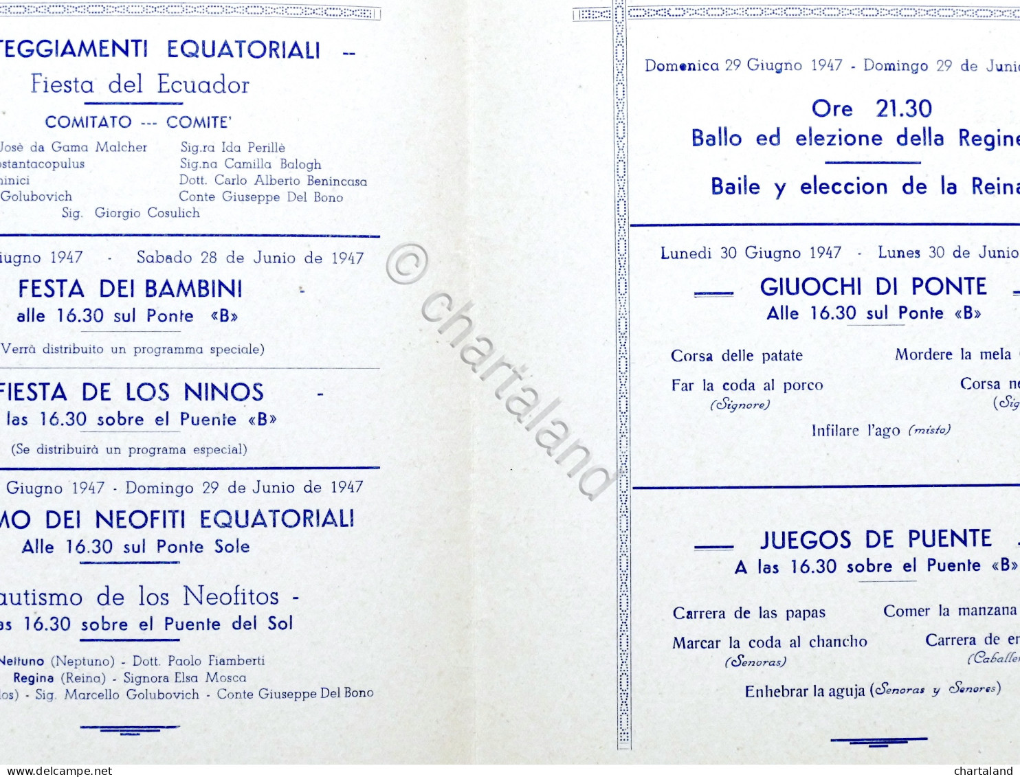 Collezionismo Navi - Programma Giornate Piroscafo Argentina Cosulich Giugno 1947 - Pubblicitari