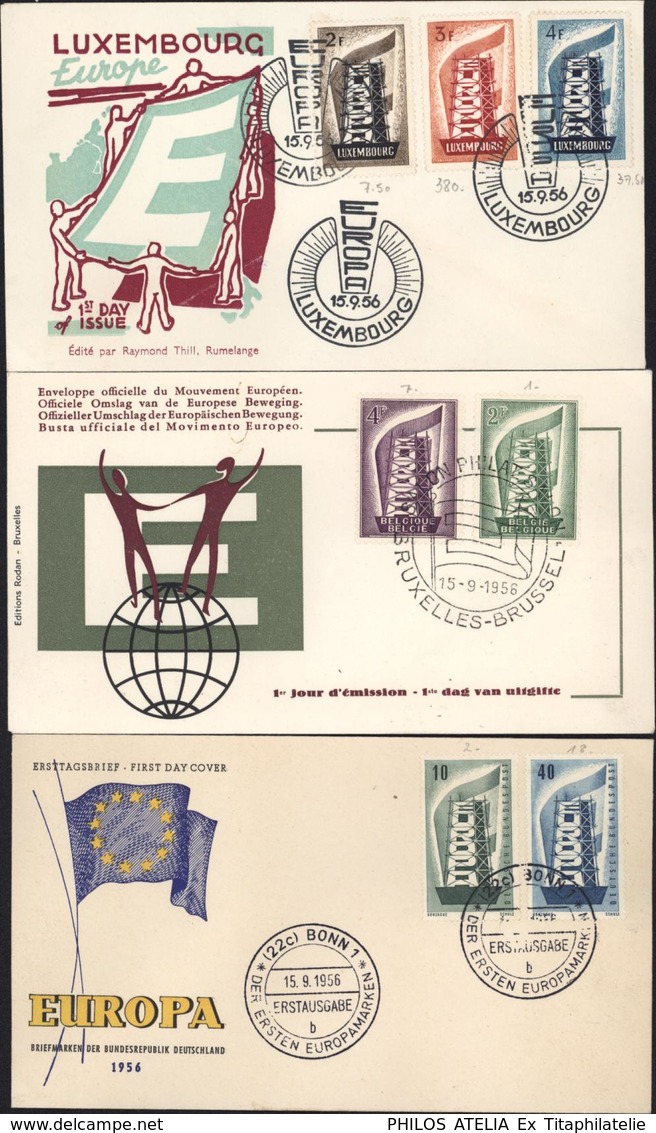 Europa 1956 Sur 6 Enveloppes 1er Jour Belgique France Italie Luxembourg YT 514 515 516 Pays-Bas Allemagne 13 Timbres - Autres - Europe