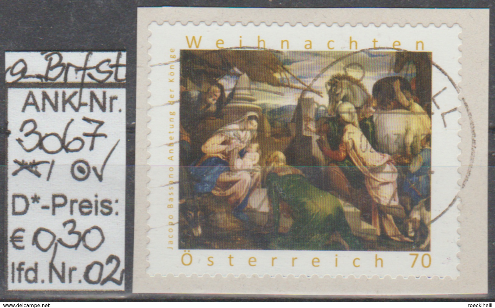 16.11.2012 - SM "Weihnachten-Jac. Bassano-Anbetung Der Könige" - O Gestempelt A. Briefstück - S. Scan (3067o 01-02 ABs) - Gebraucht