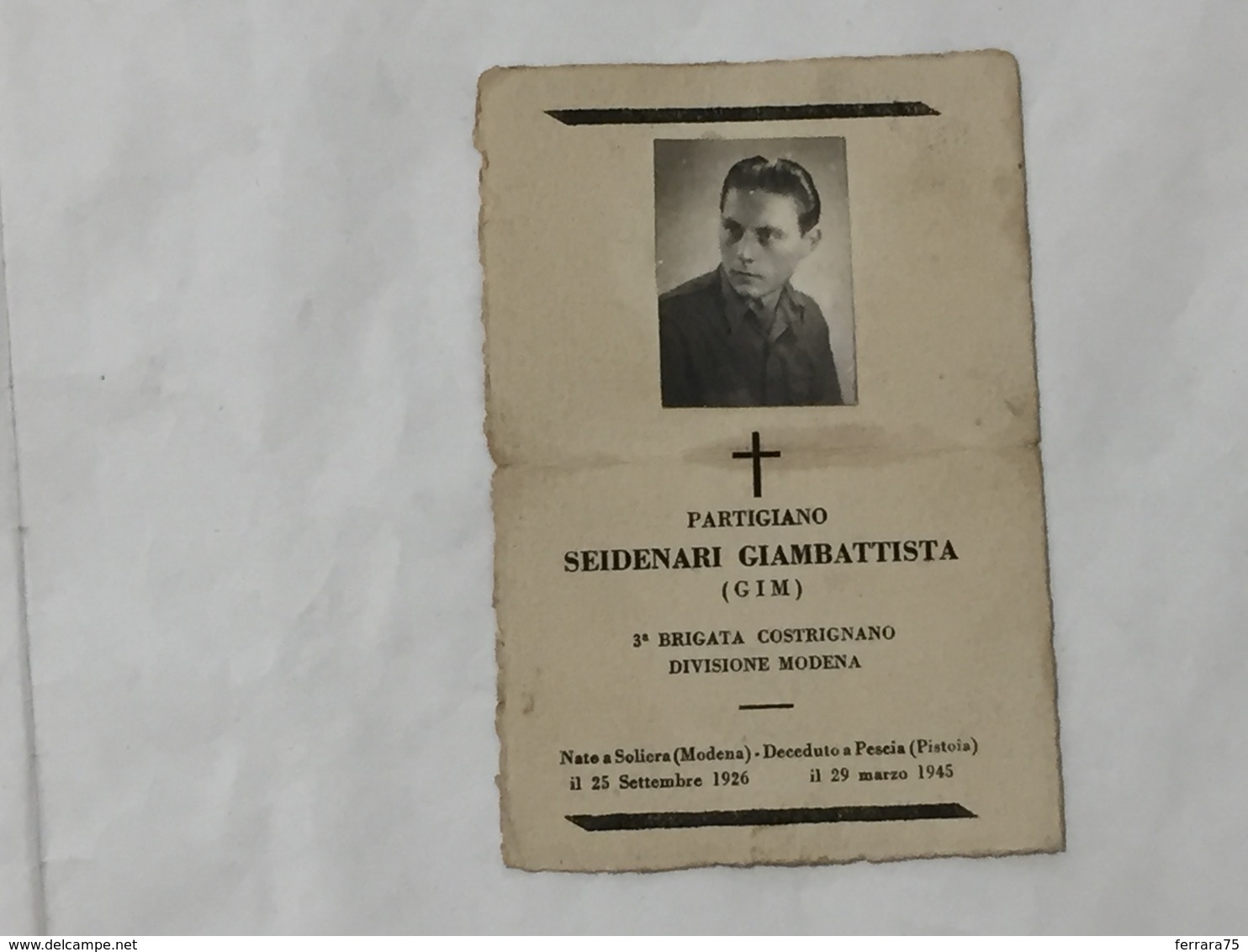 SANTINO LUTTINO MILITARE DEATH CARD PARTIGIANO 3°BR.COSTRIGNANO DIV.MODENA 1945 - Religione & Esoterismo