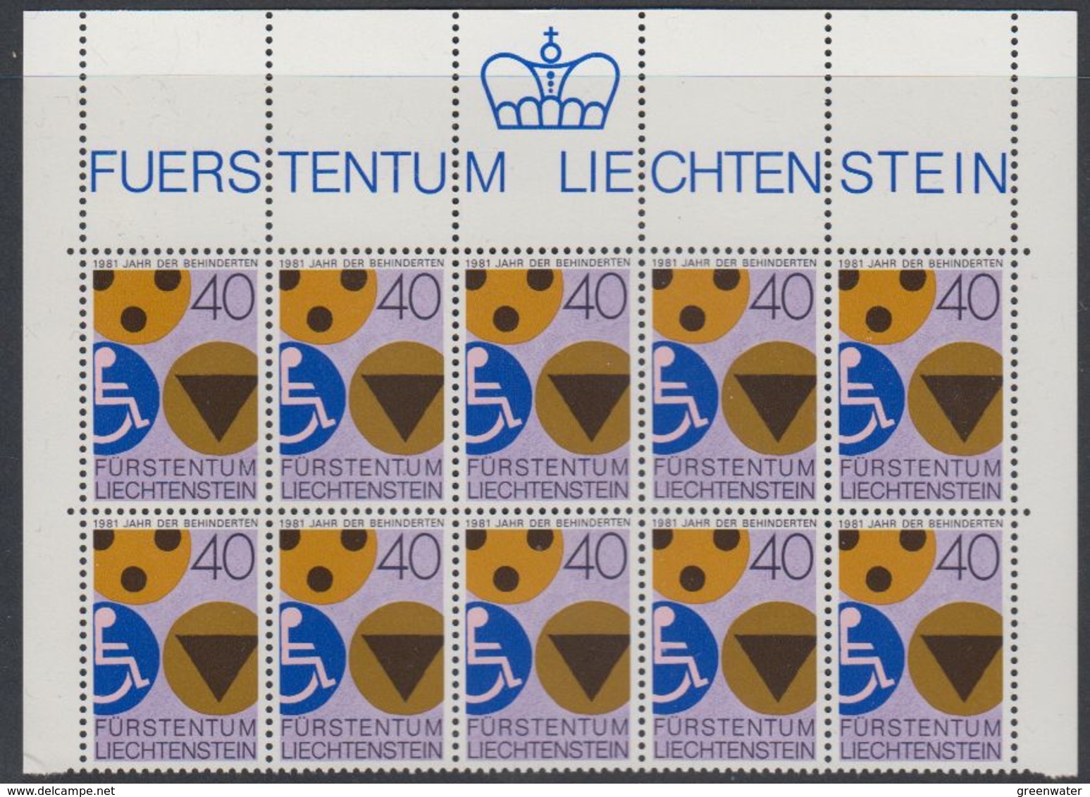 Liechtenstein 1981 Int. Jahr Der Behinderten 1v 10x ** Mnh (42750A) - Ongebruikt