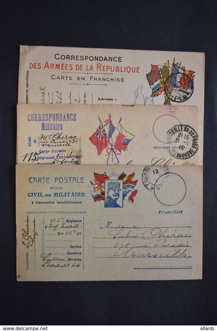 France - 1915-16  3 Cartes Postales Correspondance Militaire En Franchise - Guerre De 1914-18