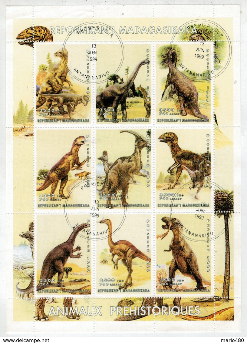 REPUBLICAN'I MADAGASIKARA  1999   ANIMAUX  PREHISTORIQUES         S.SHEET    (TIMBRATO) - Madagascar (1960-...)