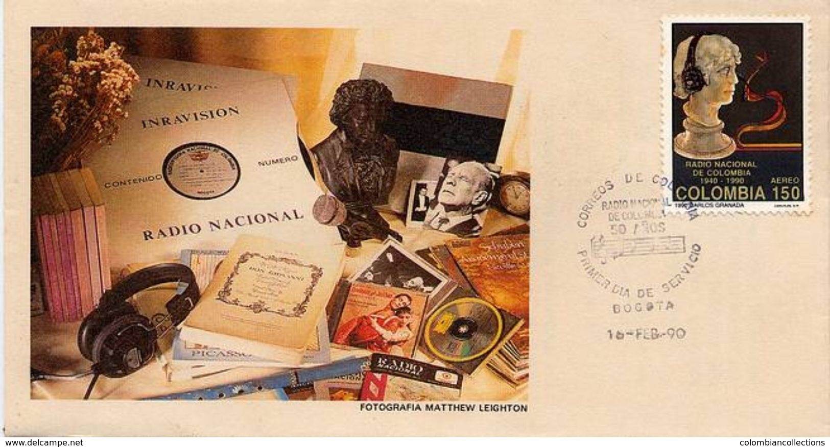 Lote 1809F, Colombia, 1990, SPD-FDC, Radio Nacional, Music, Pentagram - Colombia