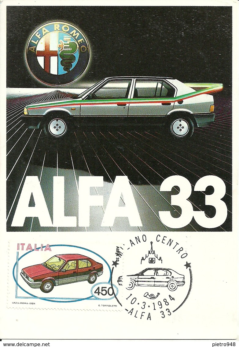 Automobile "Alfa 33" Edita Da Alfa Romeo In Occasione Emiss. Francobolli "Costruzioni Automobilistiche Italiane" 1984 - Andere & Zonder Classificatie