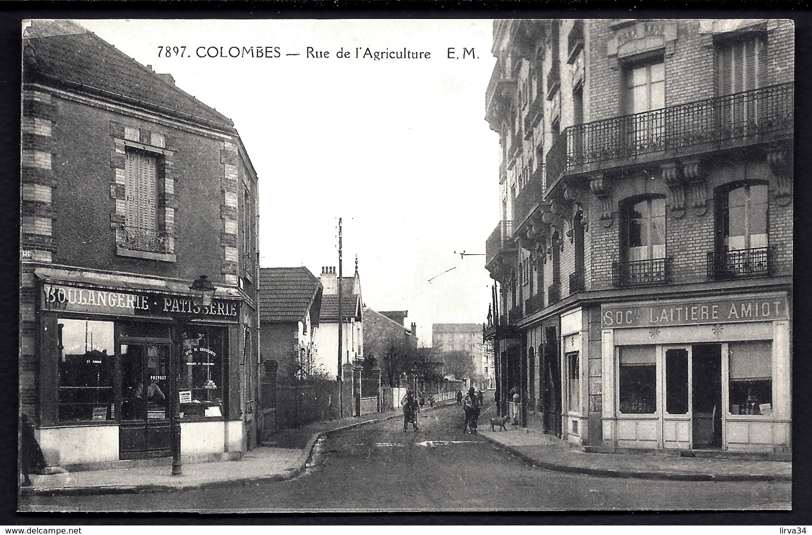 CPA ANCIENNE- FRANCE- COLOMBES (92)- RUE DE L'AGRICULTURE- SOCIETÉ LAITIERE "AMIOT"- BOULANGERIE "PRÉVOST"- ANIMATION - Colombes