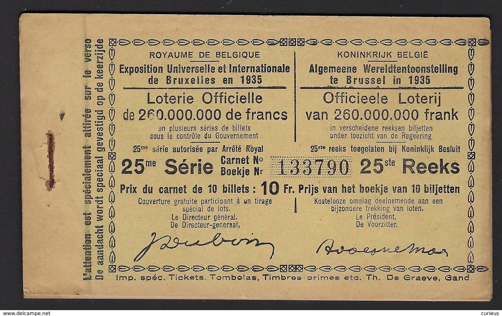 WERELDTENTOONSTELLING 1935 * BRUSSEL * VOLLEDIG BOEKJE * 25ste REEKS * EXPO BRUXELLES * CARNET COMPLET - Loterijbiljetten