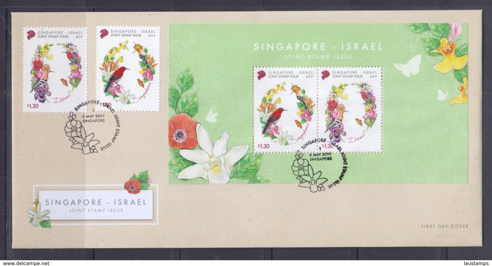 Singapore 2019 Joint Issue With Israel, Birds, Butterflies, Orchids Etc Stamps+ S/S FDC - Altri & Non Classificati