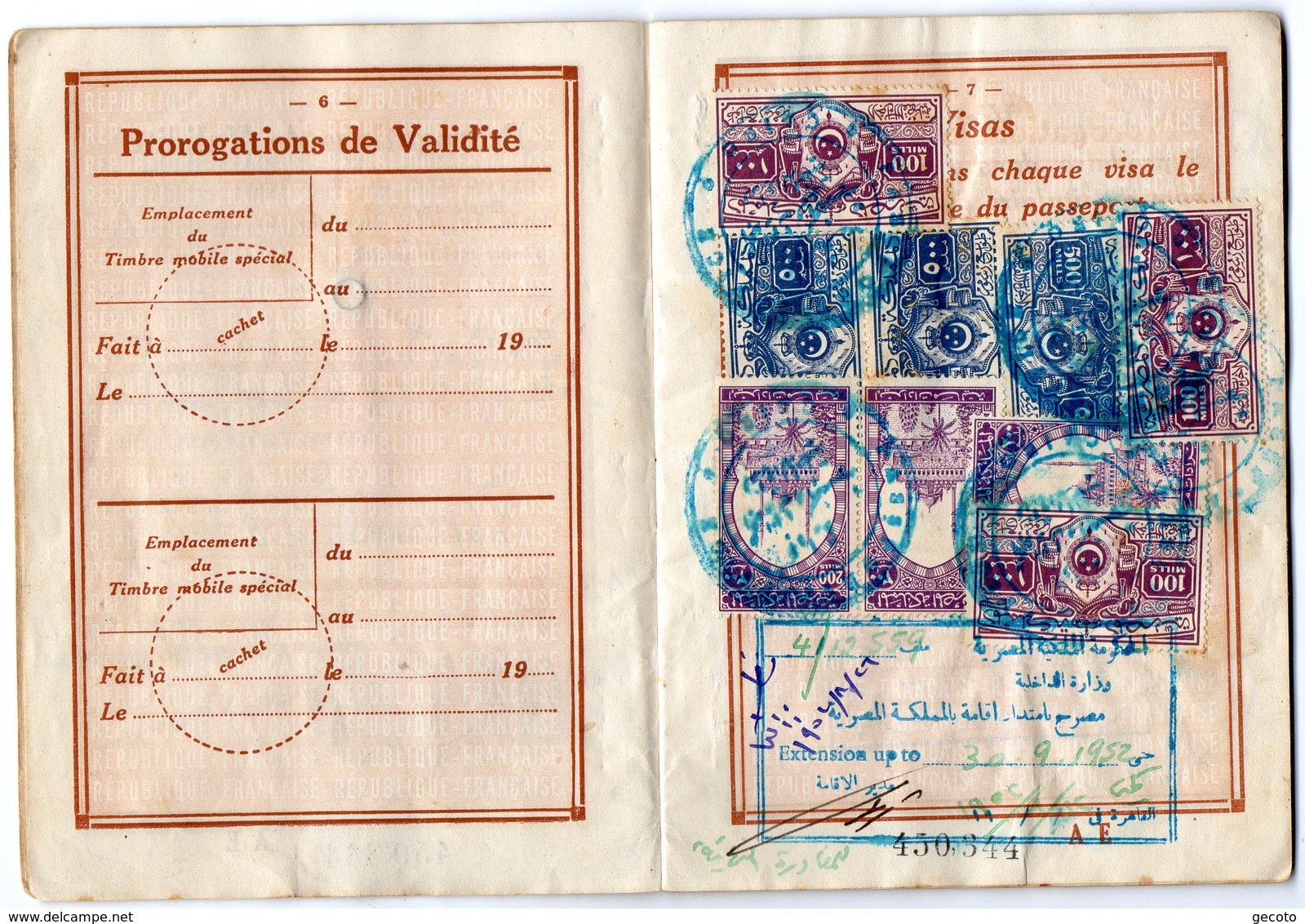 Passeport Français -  établi Au Caire En 1952 - Nonbreux Visas - Non Classés