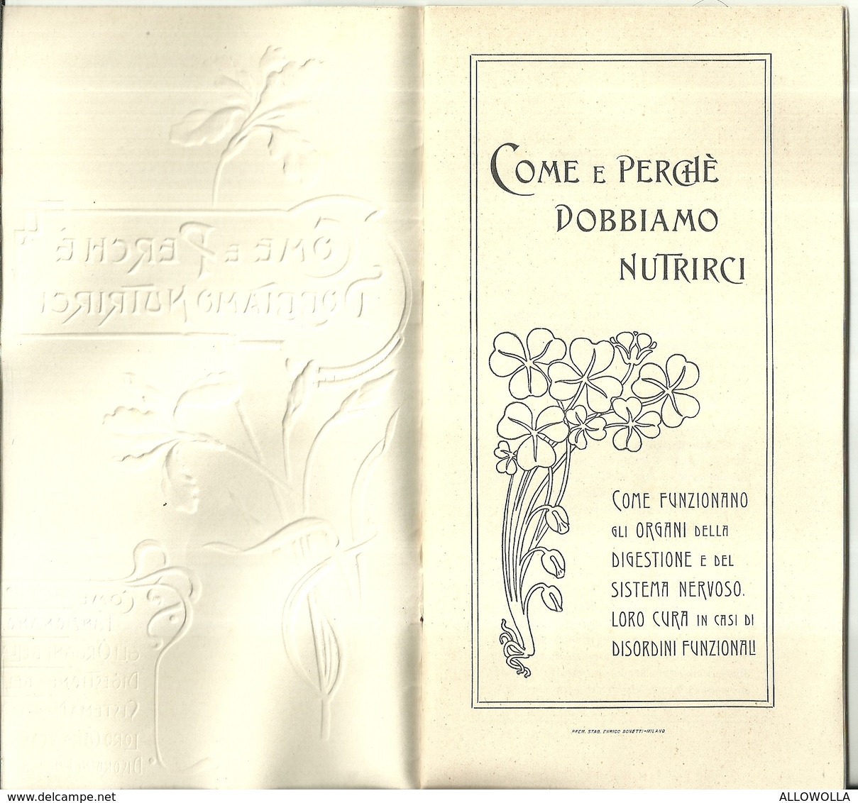 3552 "COME E PERCHE' DOBBIAMO NUTRIRCI(SOMATOSE,INTEGR. ALIM.)"GRAFICA LIBERTY IN RILIEVO 28 PAG.+CARTA ASSORB.- ORIG. - Altri & Non Classificati