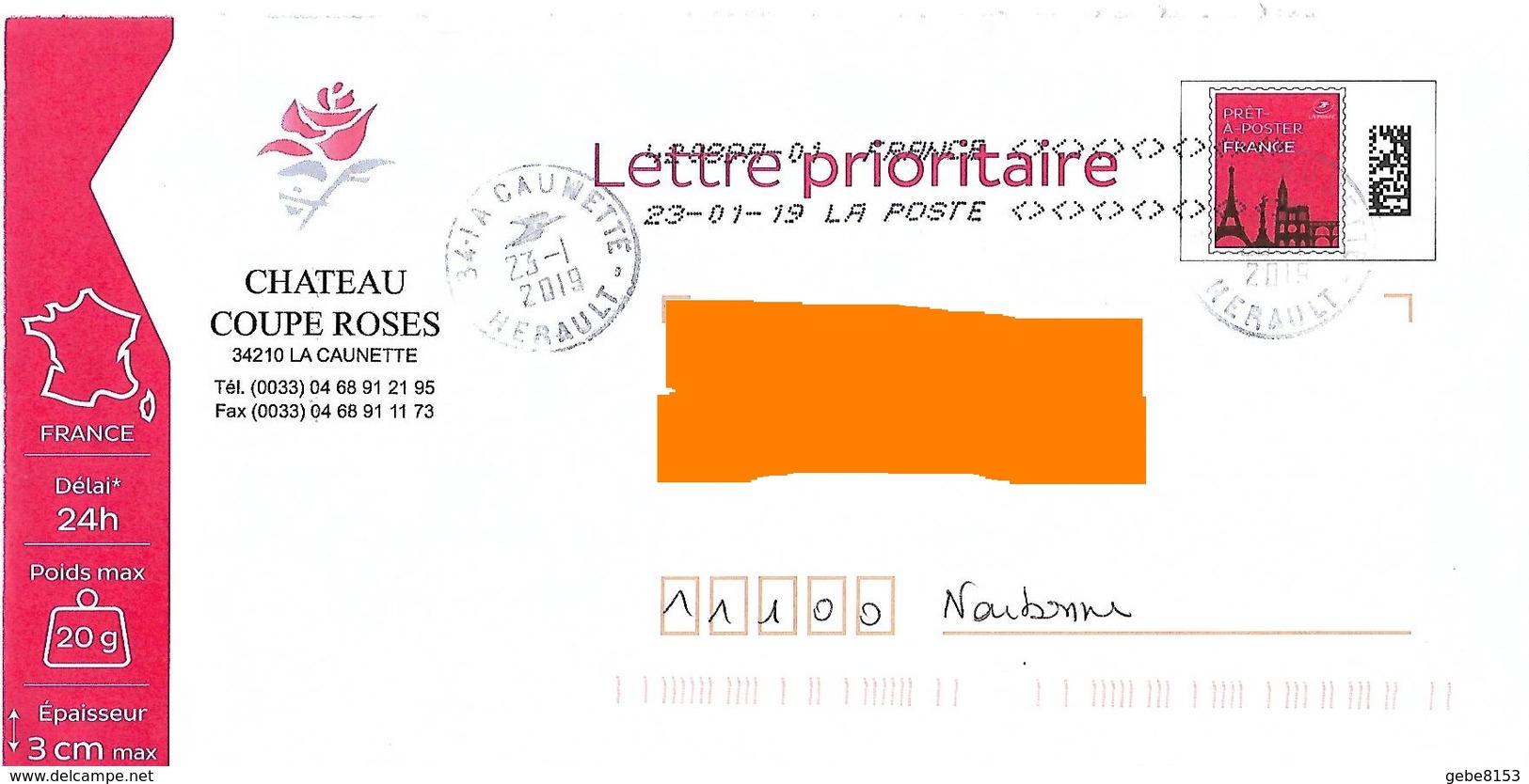 Cachet Manuel La Caunette Hérault Sur PAP Monuments Chateau Coupe Roses Vin Alcool Toshiba - Manual Postmarks