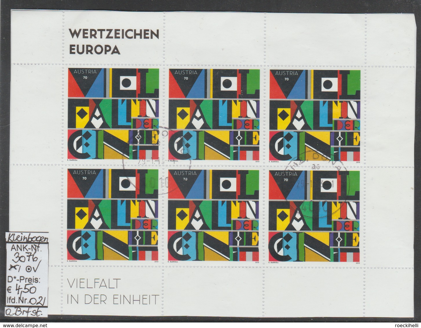 21.1.2013 - Kpl. Kleinbogen "Wertzeichen Europa" -  O Gestempelt - Siehe Scan (3076o 02 Kb) - Gebraucht