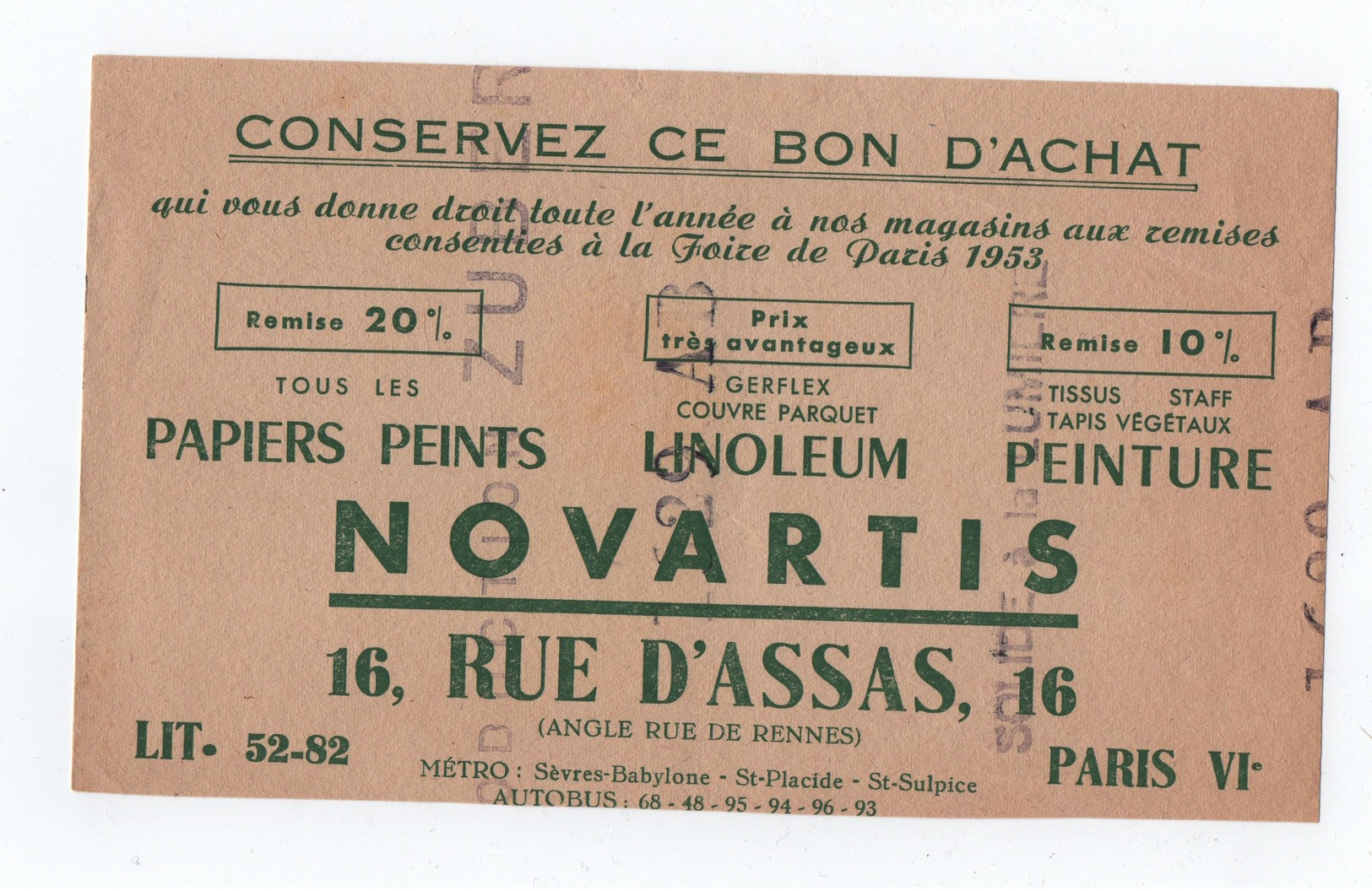 BUVARD --   NOVARTIS  --- Rue D'Assas - Papiers Peints, Linoleum, - Paints