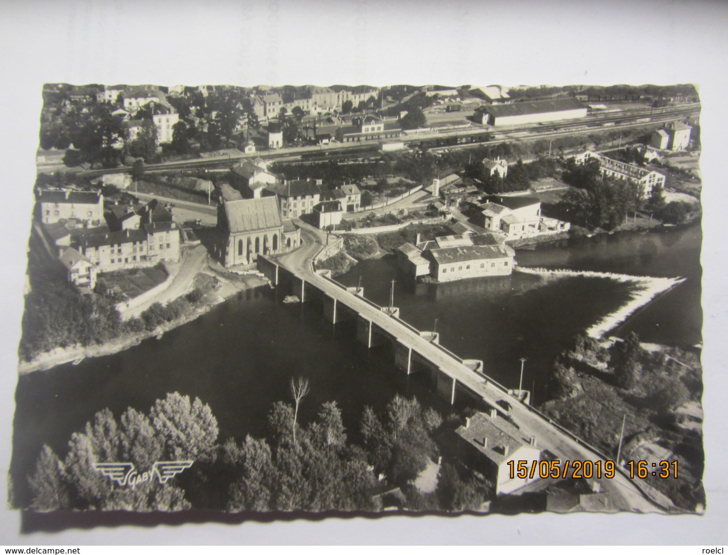 Cpsm Photo Aérienne SAINT JUNIEN (87) Le Pont Notre Dame Et Vue D'ensemble - Saint Junien