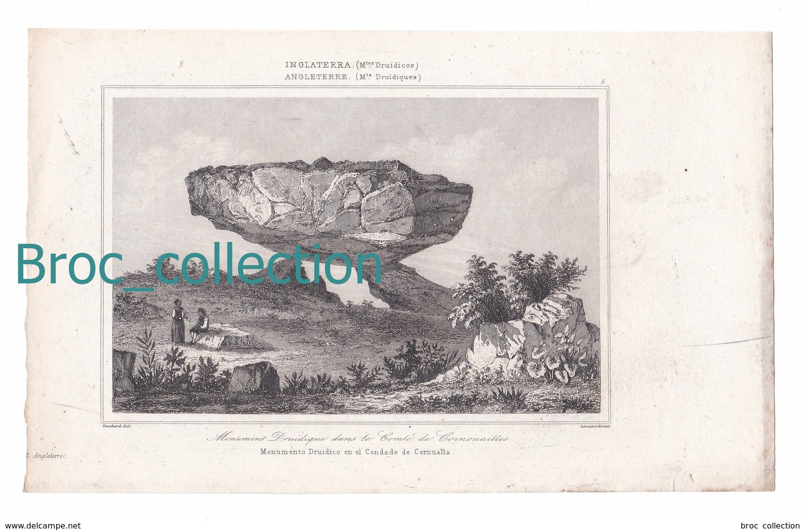 Monument Druidique, Comté De Cornouailles, Angleterre, Gravure D'Augustin François Lemaître, Gaucherel, N° 5 - Estampes & Gravures