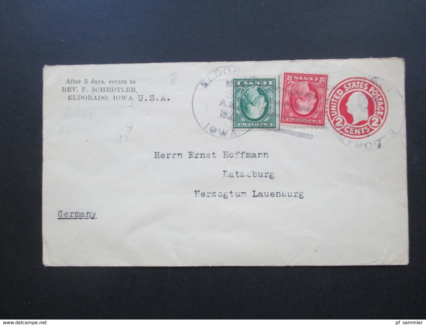 USA 1923 Nr. 189 Y DI Aus Markenheftchen! GA Umschlag Mit 2 Zusatzfrankaturen Nach Ratzeburg Herzogtum Lauenburg - Covers & Documents