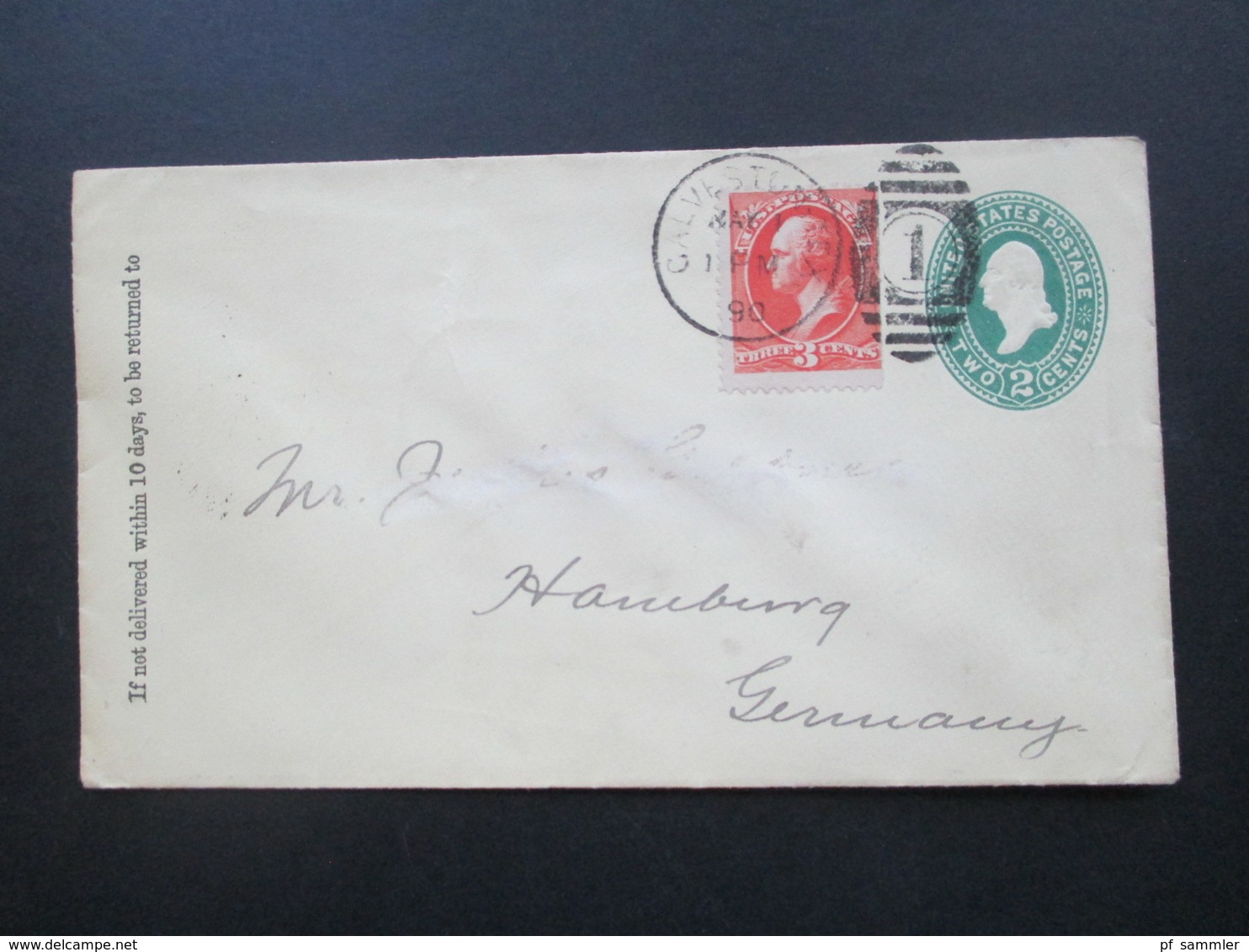 USA 1890 GA Umschlag Mit Zusatzfrankatur Nr. 55 Rechts Ungezähnt!! Galveston Texas - HH über New York Mit Ak Stempel K1 - Covers & Documents