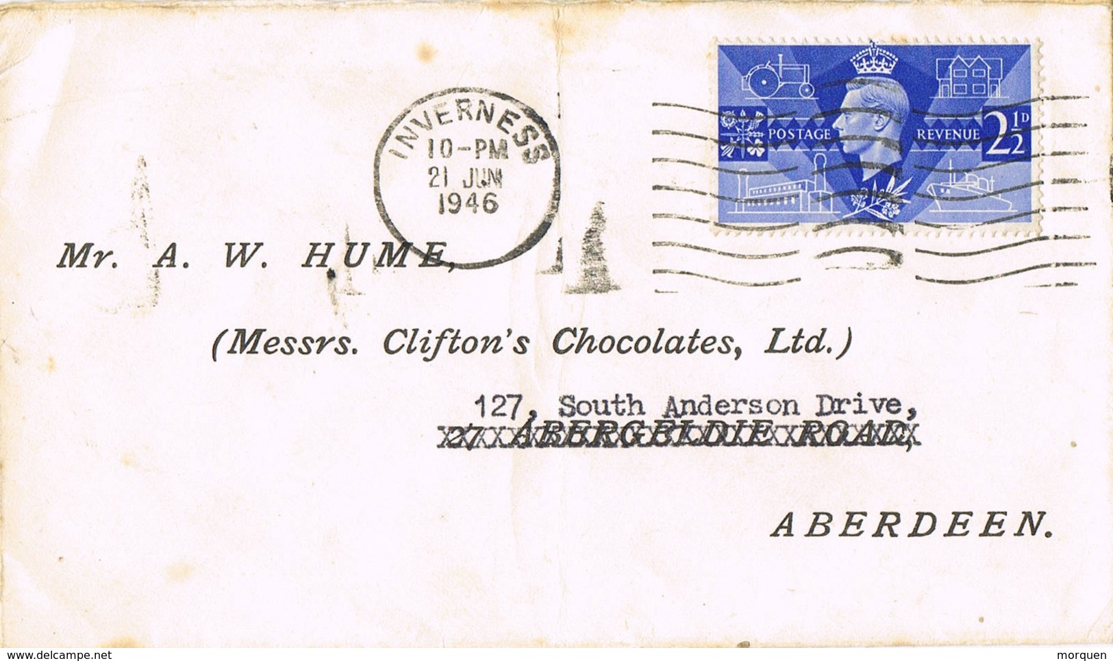 32737. Carta INVERNESS (Scotland) 1946 To Aberdeen - Cartas & Documentos