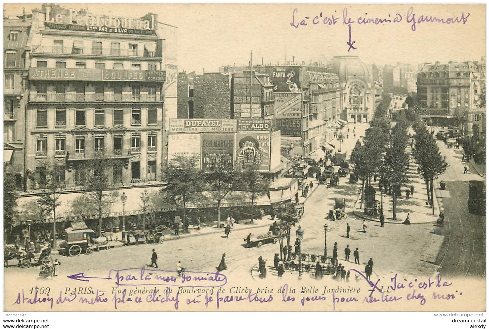 75 PARIS 18. Boulevard De Clichy Cinéma Gaumont Et Bouche Du Métropolitain 1920 - District 18