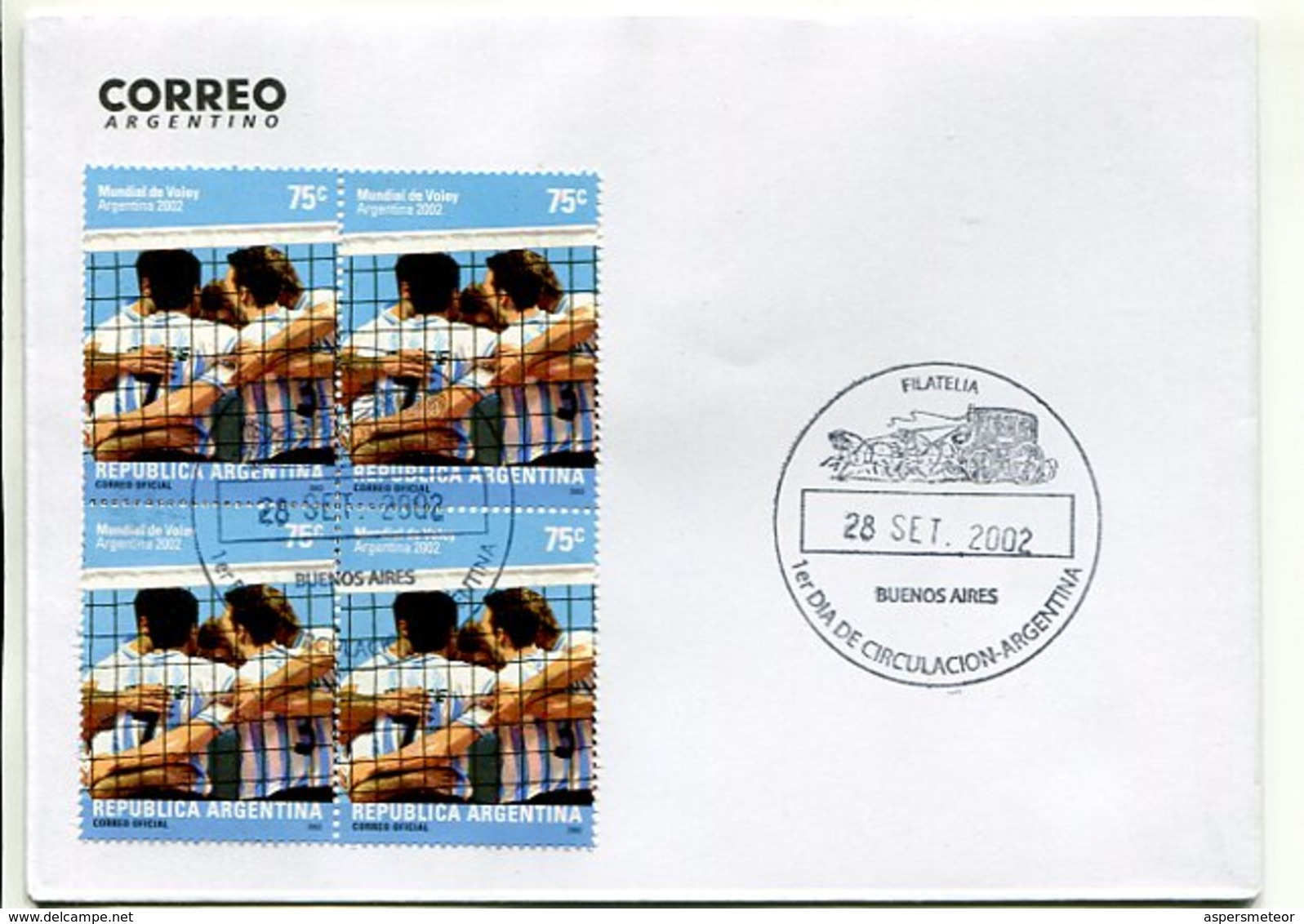 "MUNDIAL DE VOLEY". ARGENTINA AÑO 2002, SOBRE PRIMER DIA DE EMISION, FDC ENVELOPE. - LILHU - Volley-Ball