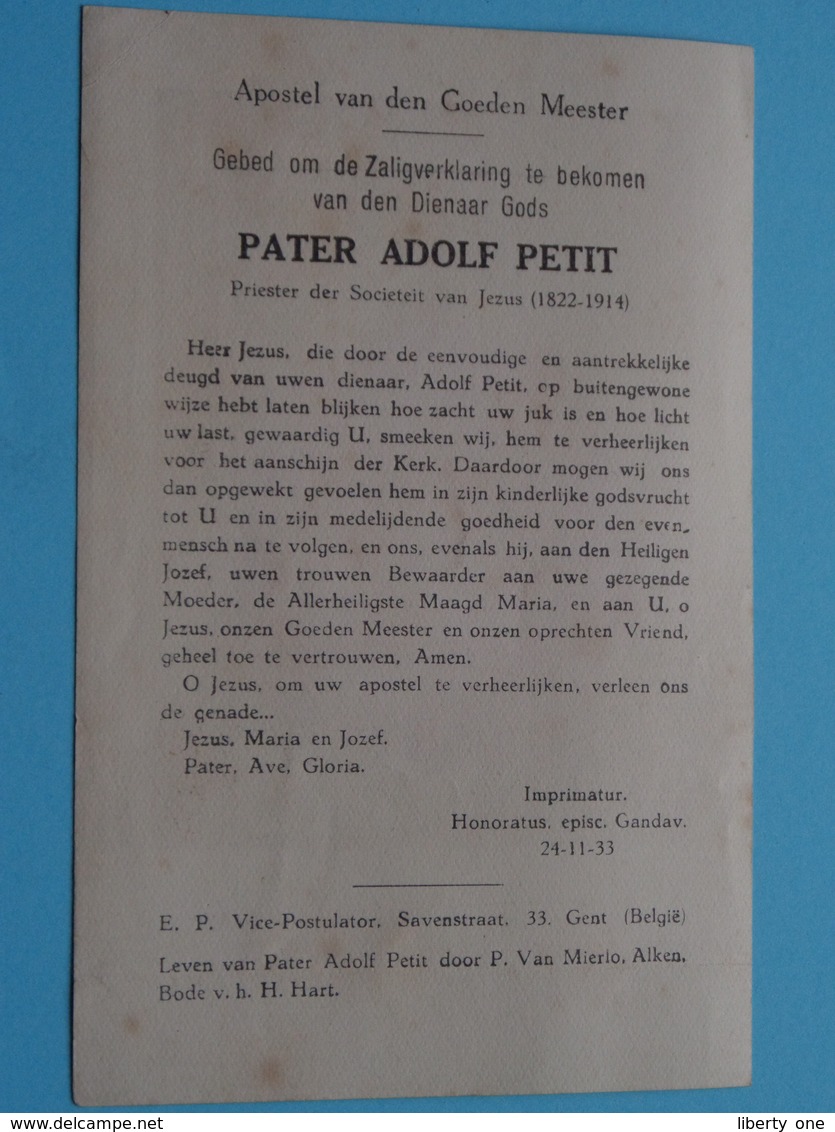 Gebed : Apostel Van Den Goeden Meester > Pater Adolf PETIT S. J. ( 1933 ) ! - Religion & Esotérisme