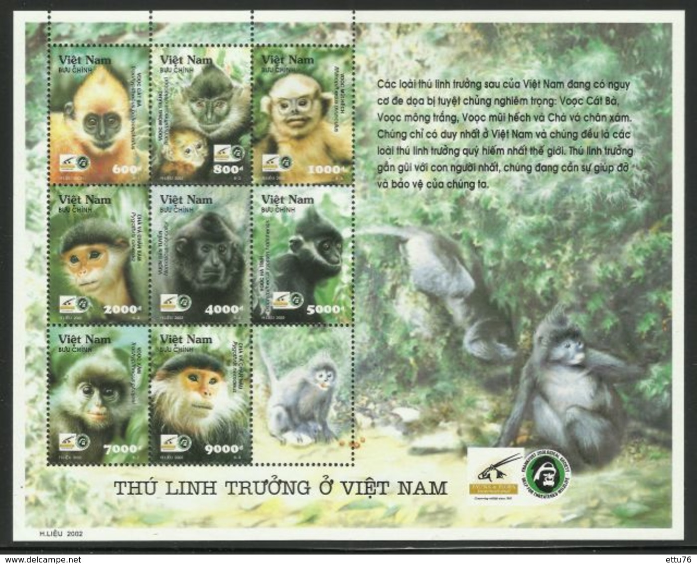 VIETNAM  2002  MONKEY'S  SHEET  MNH - Apen