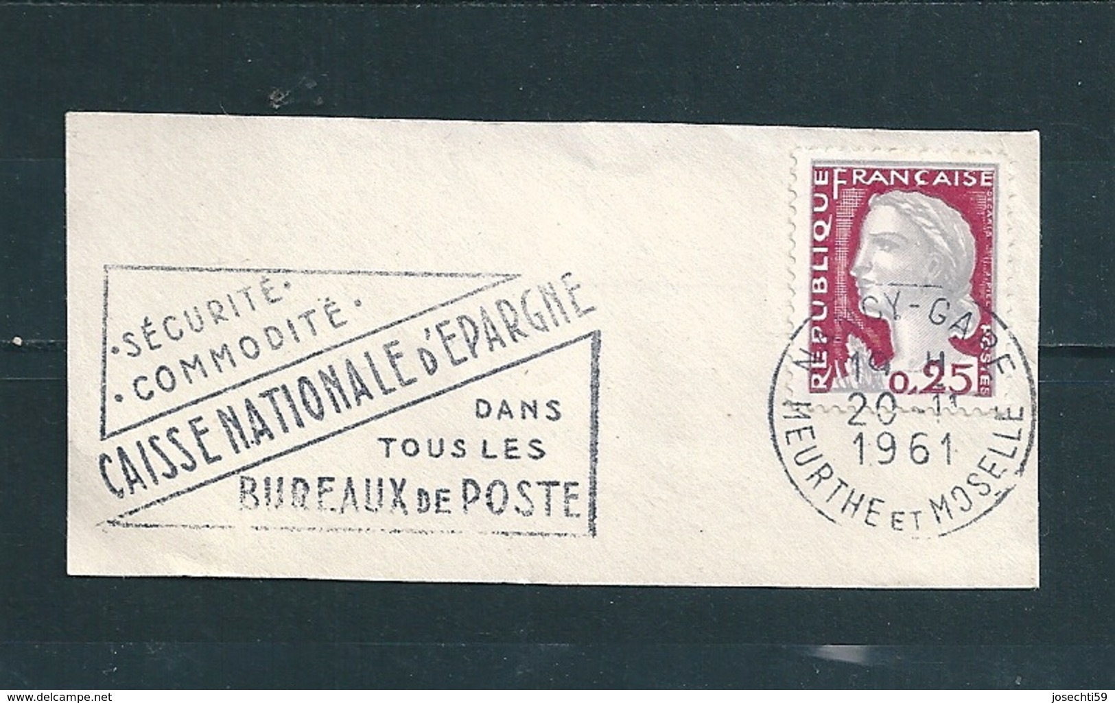 N° 1263 Marianne De Decaris Type II 0.25 1960 Timbre  France  Oblitéré Flamme Caisse Nationale D'Epargne - 1960 Maríanne De Decaris