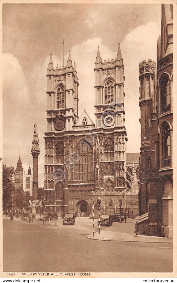 Cartolina London Westminster Abbey West Front Old Cars 1952 - Non Classificati