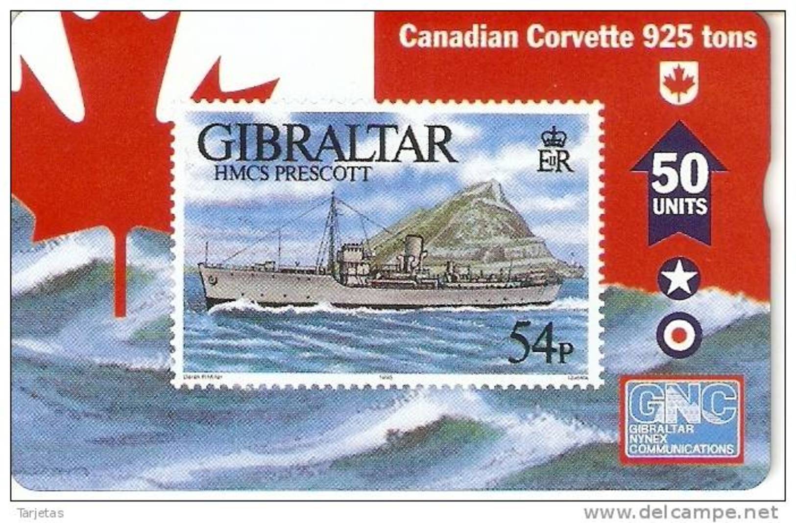 Nº 48 TARJETA DE GIBRALTAR DE UN SELLO CON UN BARCO (SHIP-STAMP)  NUEVO-MINT - Gibraltar