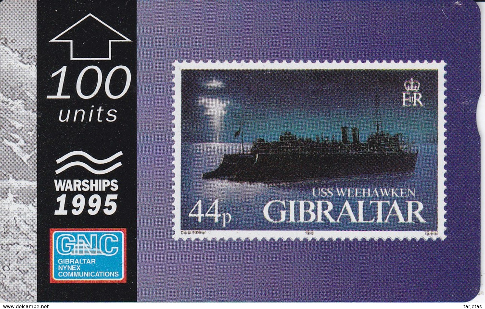 Nº38 TARJETA DE GIBRALTAR DE UN SELLO CON UN BARCO USS WEEKHAWKEN (STAMP-SHIP) - Gibraltar