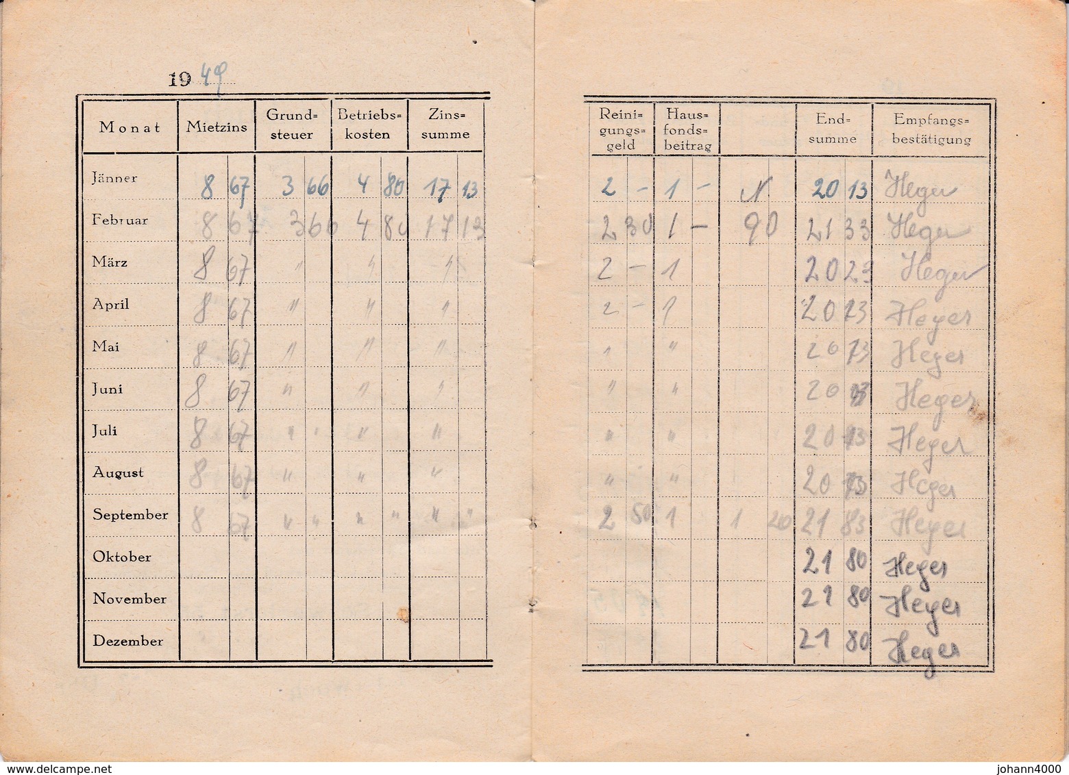 Zinsbuch Ab 1949 - 1952  Wien - Gesetze & Erlasse