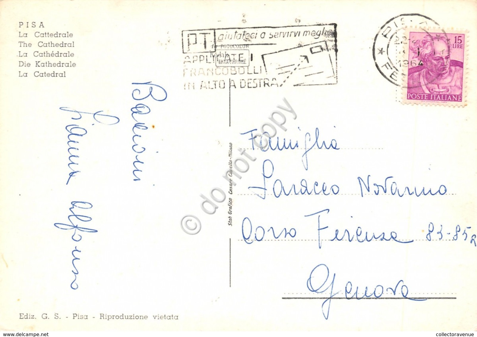 Cartolina Pisa Cattedrale Auto D'epoca 1964 - Pisa