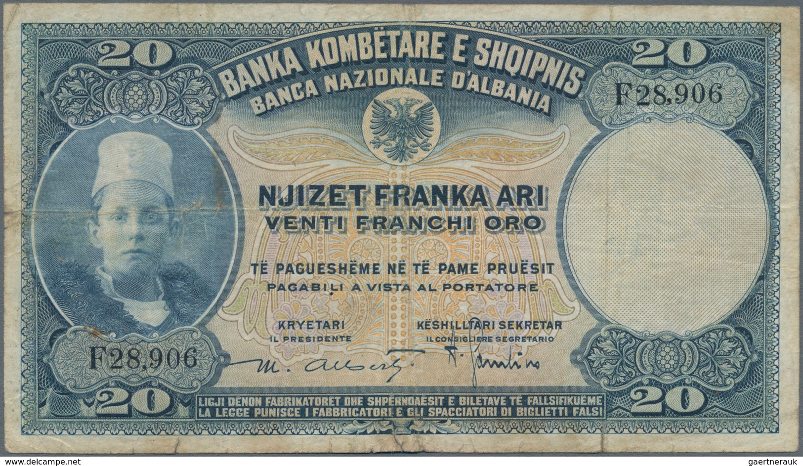 Albania / Albanien: Pair With 5 And 20 Franka Ari ND(1926), P.2a, 3a In About F Condition. (2 Pcs.) - Albanië