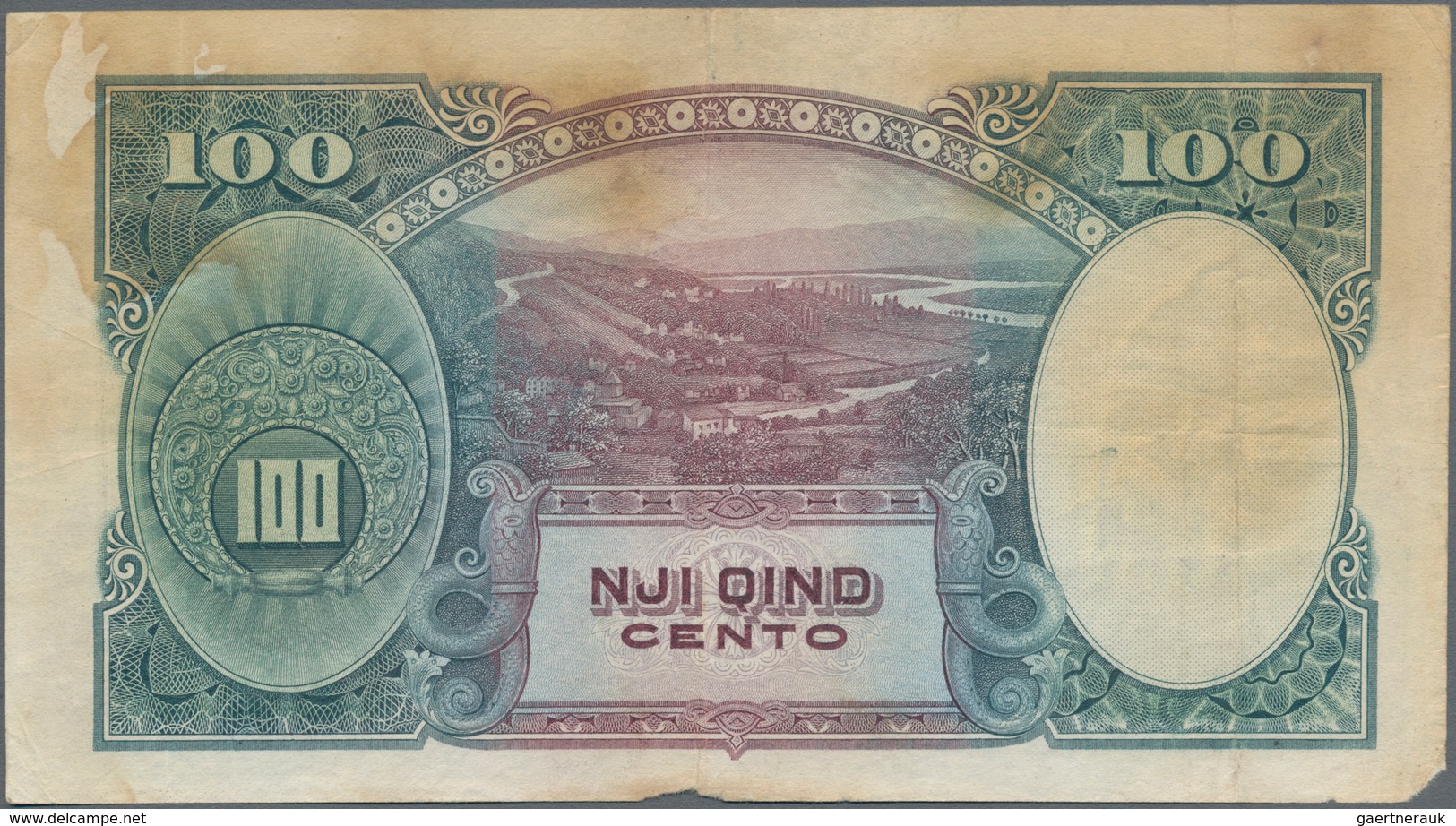 Albania / Albanien: 100 Franka Ari ND(overprint 1939), P.5, Lightly Toned Paper, Margin Split And Ti - Albanien