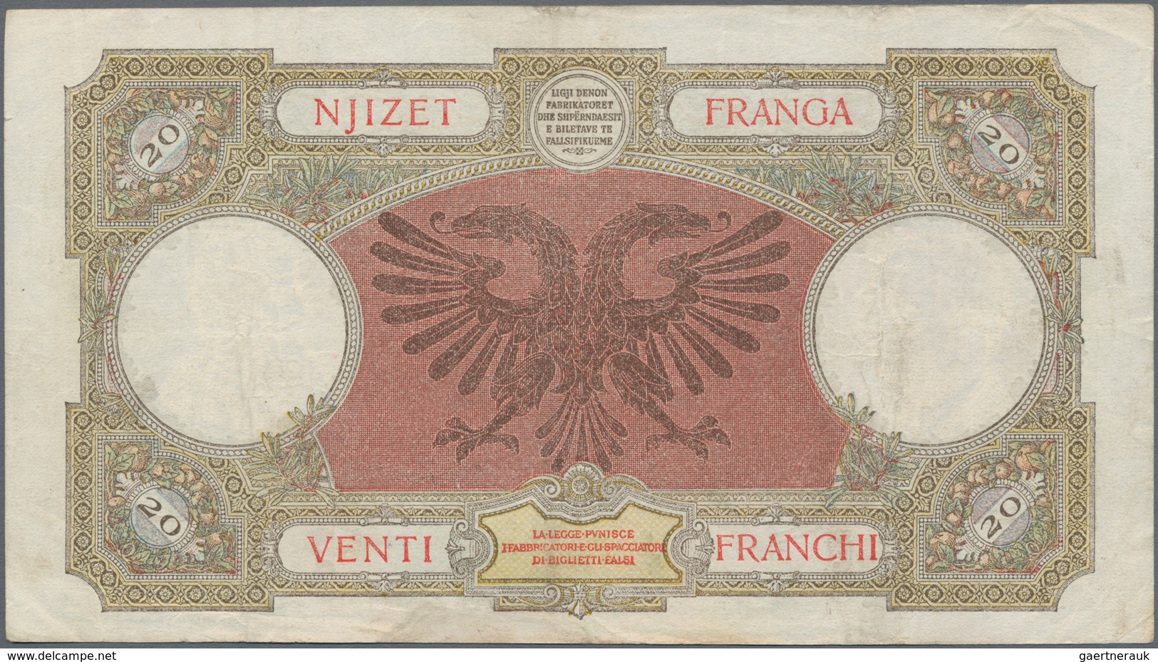 Albania / Albanien: 5, 20 And 100 Franga ND(1939-40), P.6, 7, 8 In VF/F/F- Condition. (3 Pcs.) - Albanie