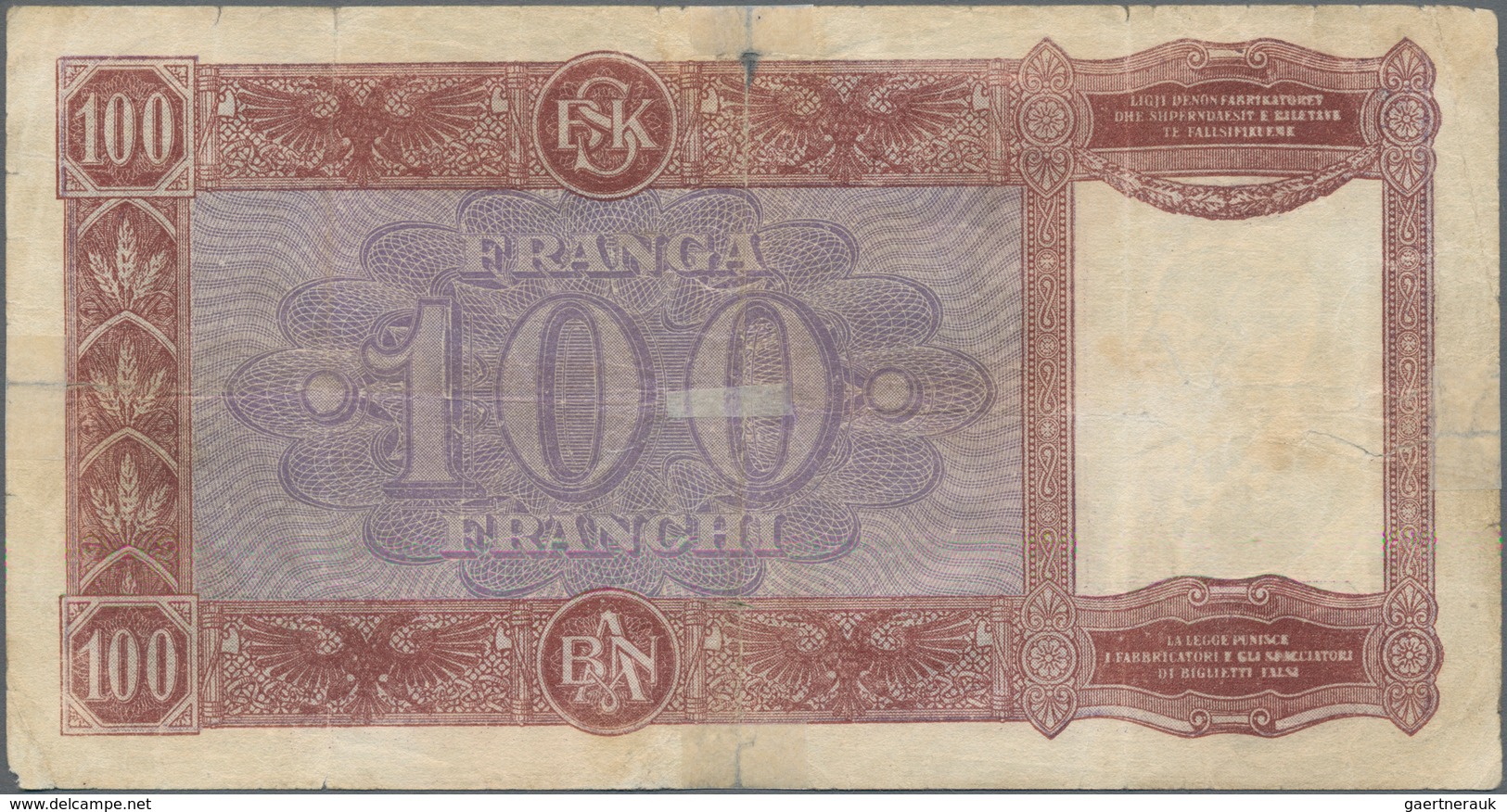 Albania / Albanien: 5, 20 And 100 Franga ND(1939-40), P.6, 7, 8 In VF/F/F- Condition. (3 Pcs.) - Albania