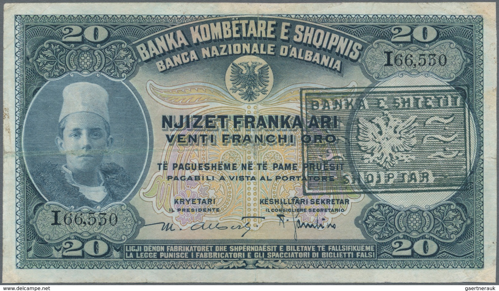 Albania / Albanien: 20 Franka Ari, 20 And 100 Franga Overprint Issue ND(1945), P.12b, 13, 14 In F To - Albanien