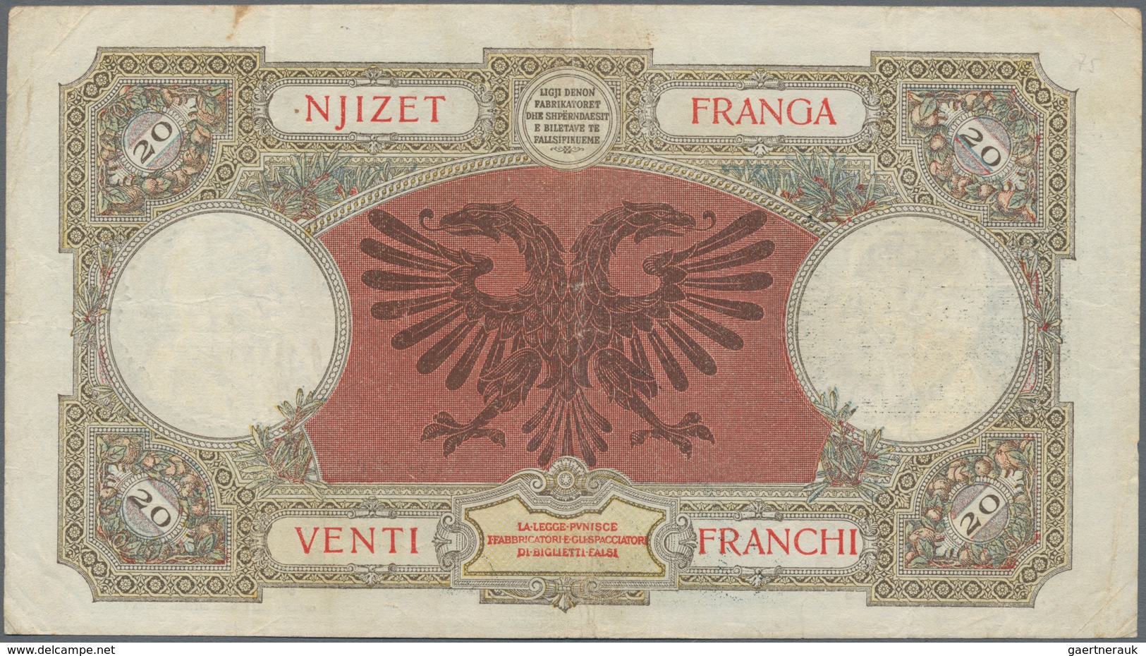 Albania / Albanien: 20 Franka Ari, 20 And 100 Franga Overprint Issue ND(1945), P.12b, 13, 14 In F To - Albania