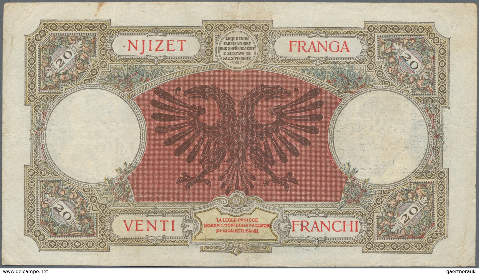 Albania / Albanien: 20 Franka Ari, 20 And 100 Franga Overprint Issue ND(1945), P.12b, 13, 14 In F To - Albanië