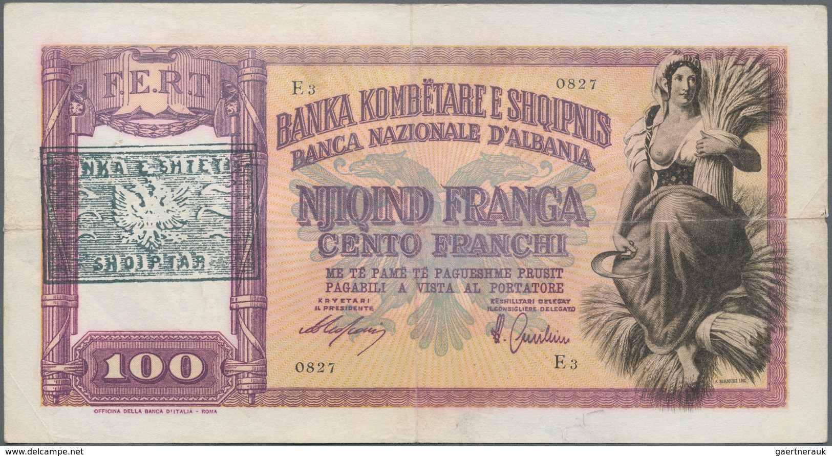 Albania / Albanien: 20 Franka Ari, 20 And 100 Franga Overprint Issue ND(1945), P.12b, 13, 14 In F To - Albania
