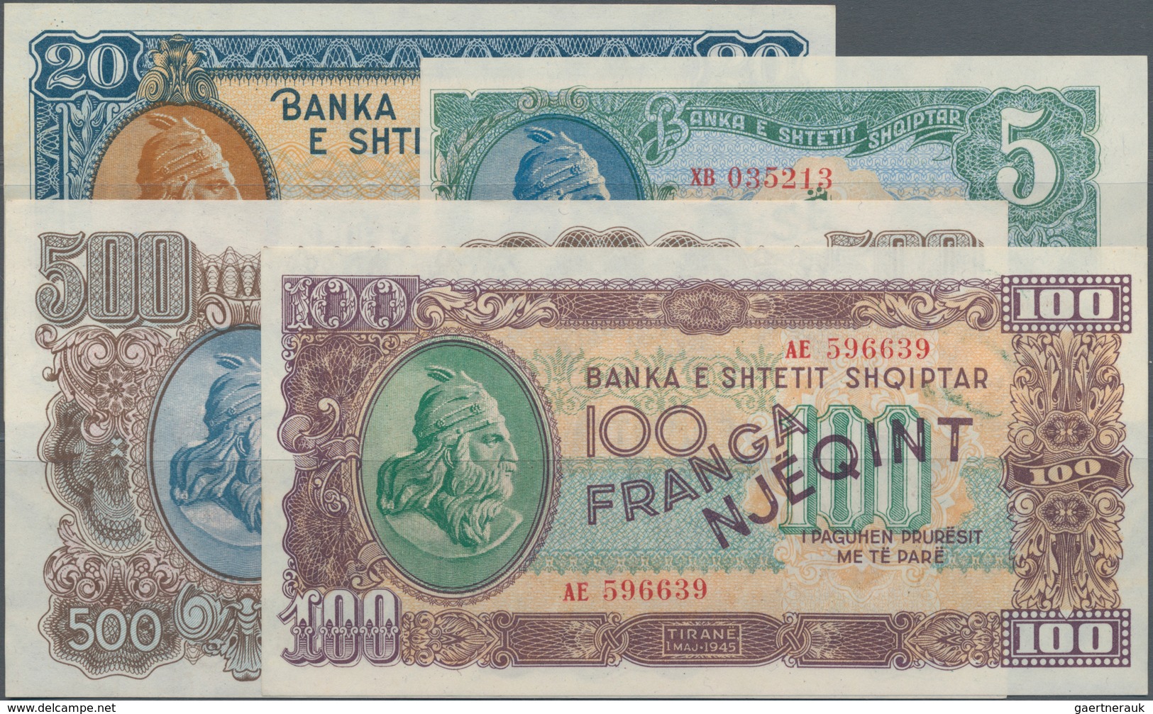 Albania / Albanien: 1945 "Skanderbeg" Franga Issue With 5, 20, 100 And 500 Franga, P.15-18 In UNC Co - Albanie