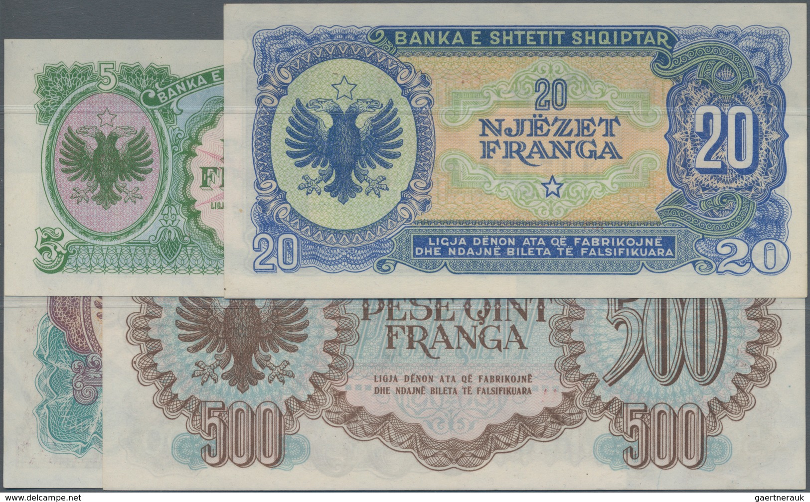 Albania / Albanien: 1945 "Skanderbeg" Franga Issue With 5, 20, 100 And 500 Franga, P.15-18 In UNC Co - Albanië