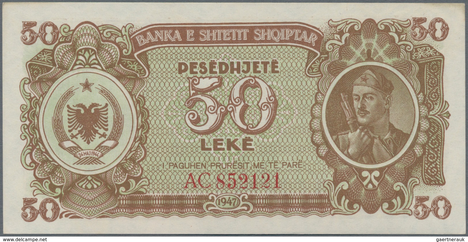 Albania / Albanien: 1947 "Soldier" Lek Issue With 10, 50, 100, 500 And 1000 Lek, P.19-23 In UNC Cond - Albania