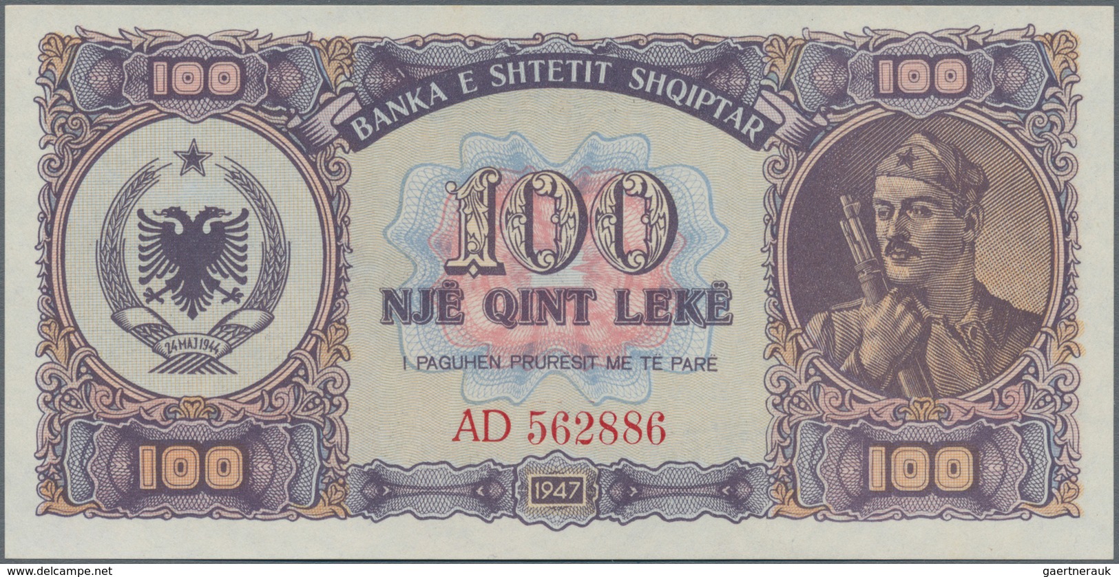 Albania / Albanien: 1947 "Soldier" Lek Issue With 10, 50, 100, 500 And 1000 Lek, P.19-23 In UNC Cond - Albanie