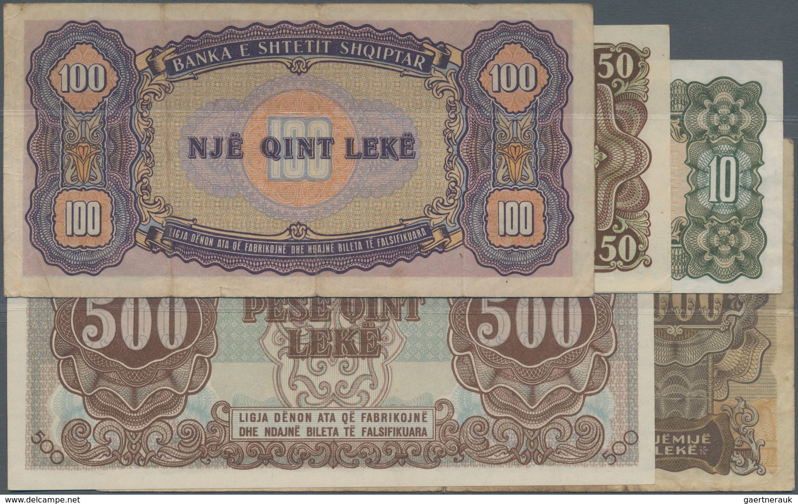Albania / Albanien: Banka E Shtetit Shqiptar Set With 5 Banknotes 1947 Series With 10, 50, 100, 500 - Albanië